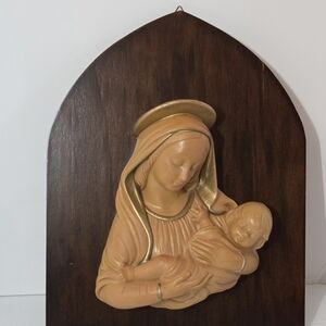 Religious Wall Plaque - Madonna and Child in Gold and Tan